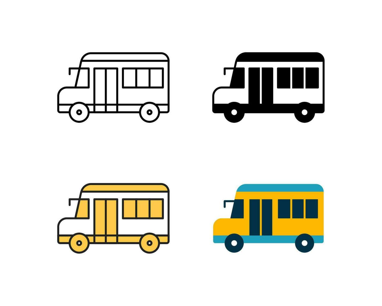 school- bus icoon vector ontwerp in 4 stijl lijn, glyph, duotoon, en vlak.