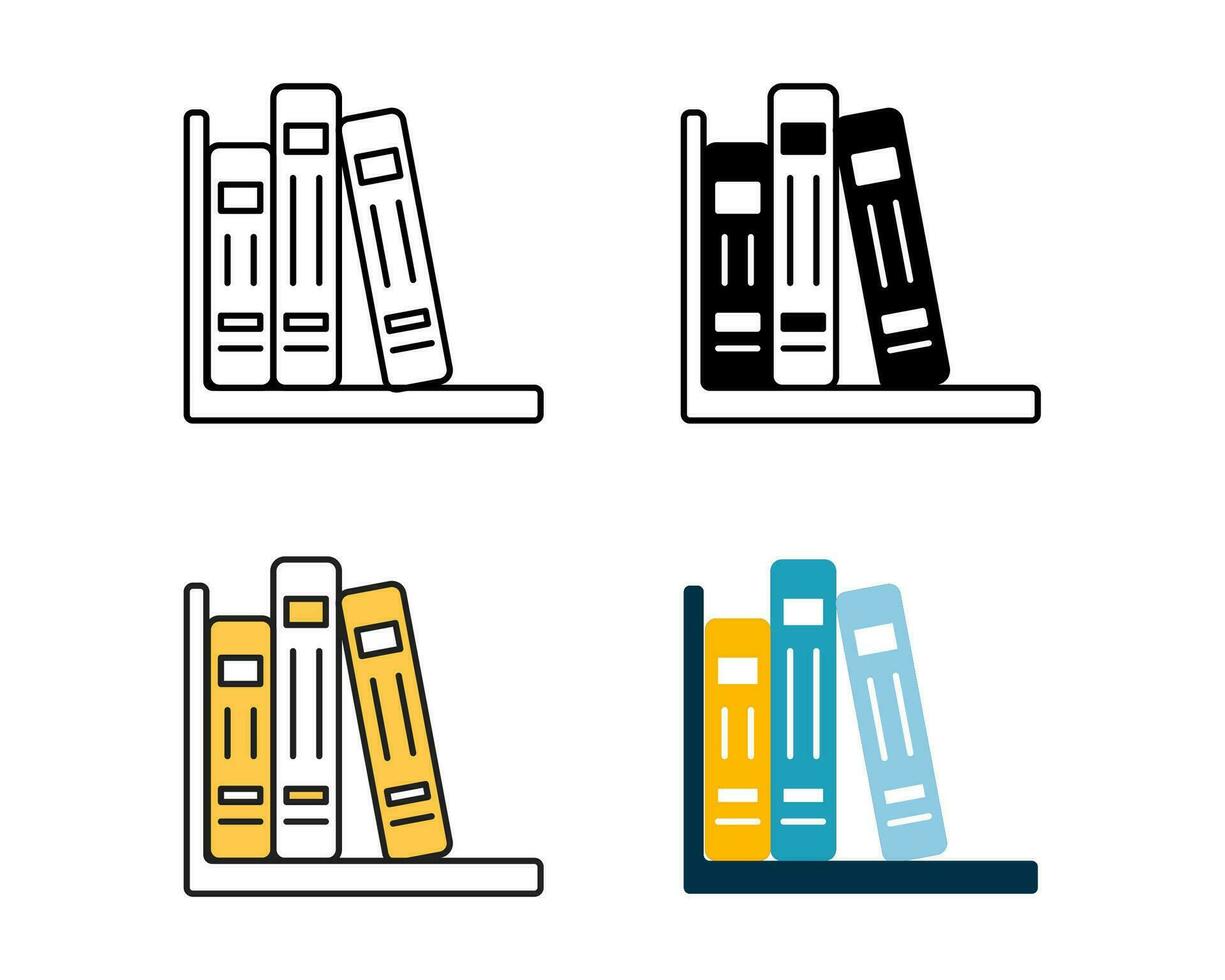 bibliotheek icoon element vector ontwerp in 4 stijl lijn, glyph, duotoon, en vlak.