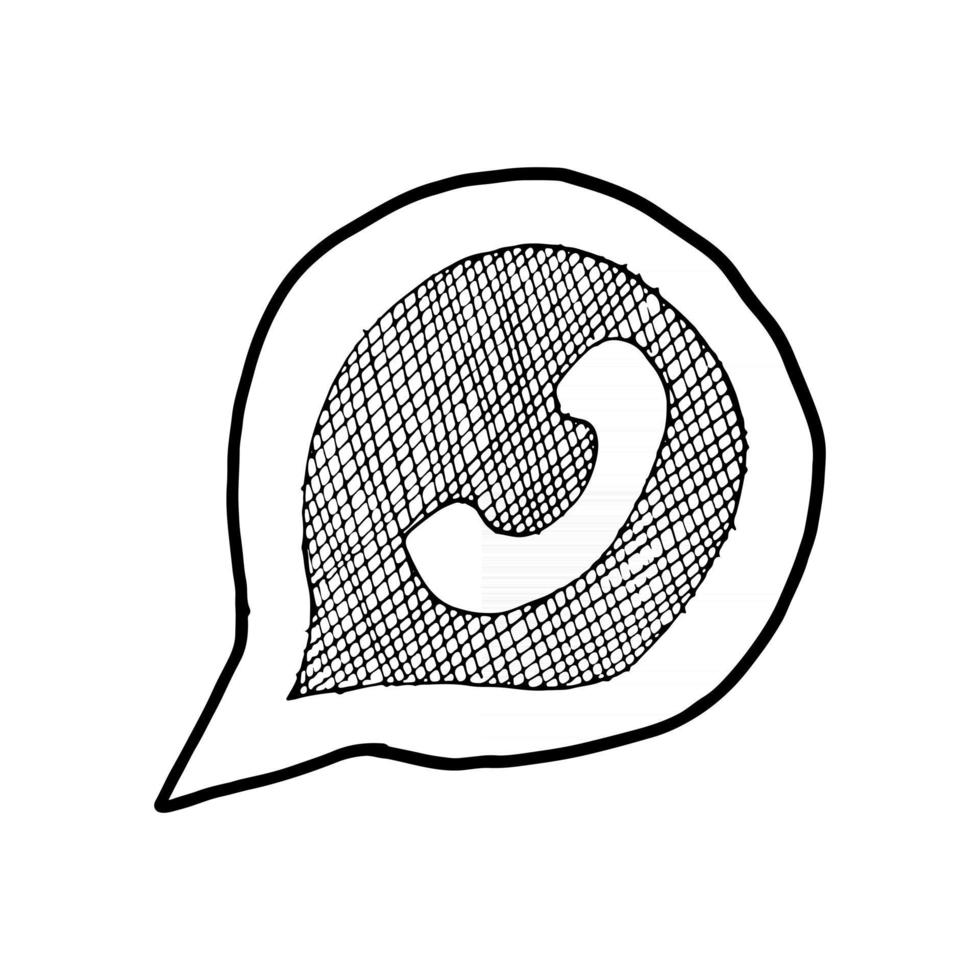 telefoon handset in tekstballon hand getekende pictogram, vectorillustratie vector