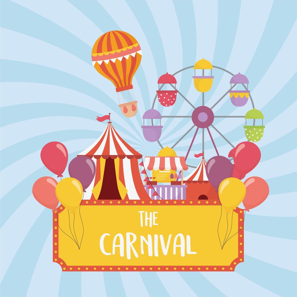 kermis carnaval reuzenrad tent kraam luchtballon recreatie entertainment vector