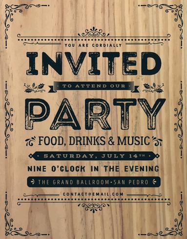 Vintage feest uitnodiging teken vector