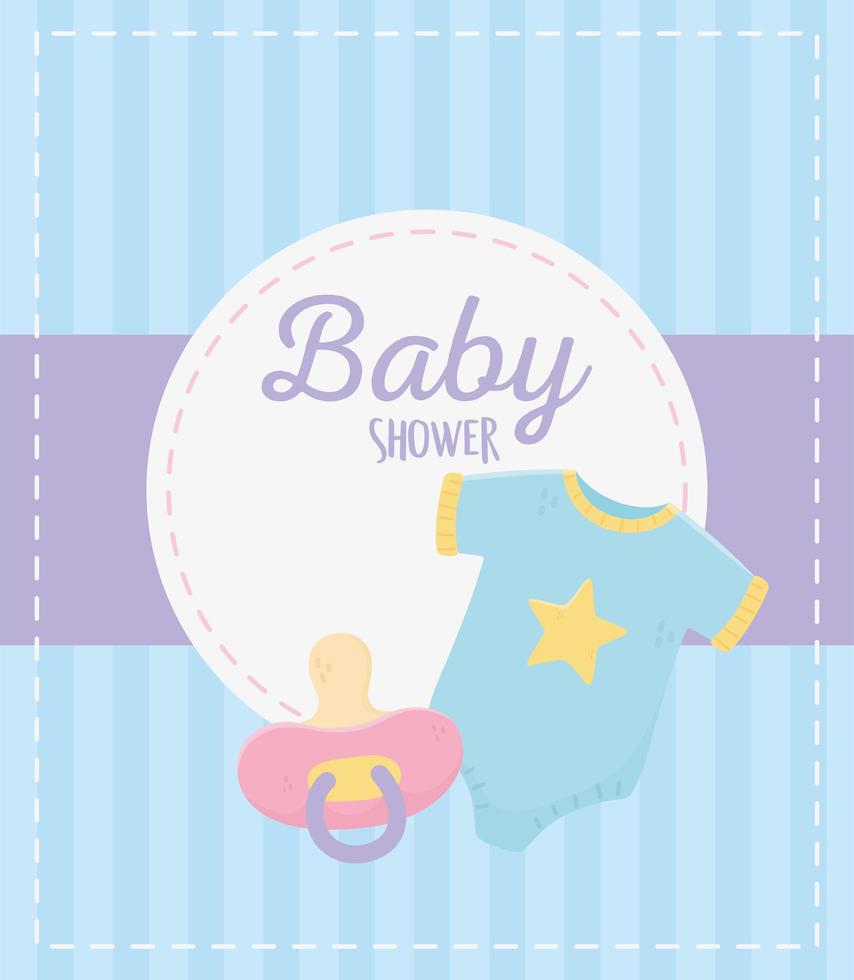 baby shower, blauwe bodysuit en fopspeen viering achtergrond viering vector