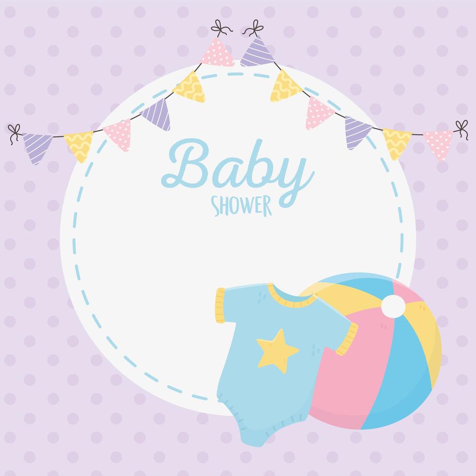 baby shower, bodysuit bal wimpels decoratie paars viering vector