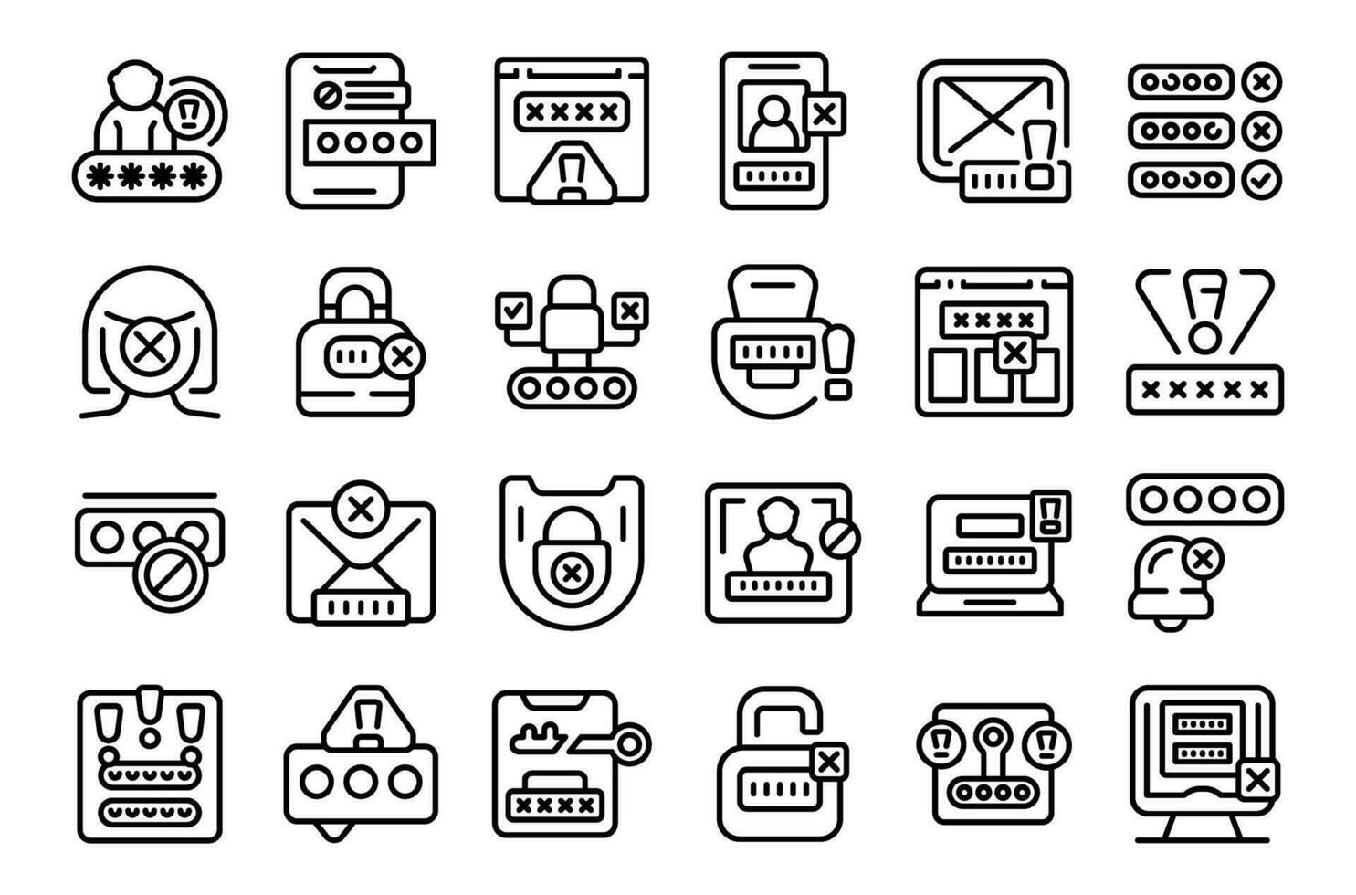 mis wachtwoord pictogrammen reeks schets vector. schild veiligheid vector