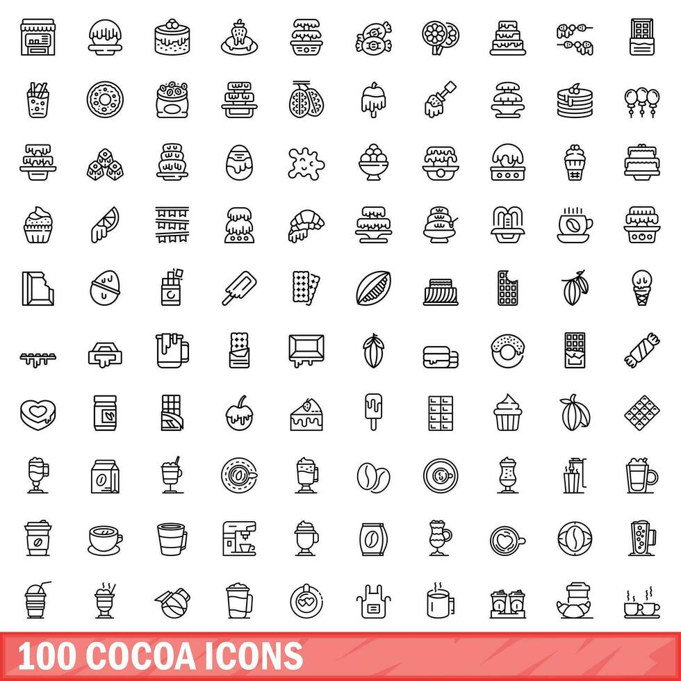100 cacao pictogrammen set, schets stijl vector
