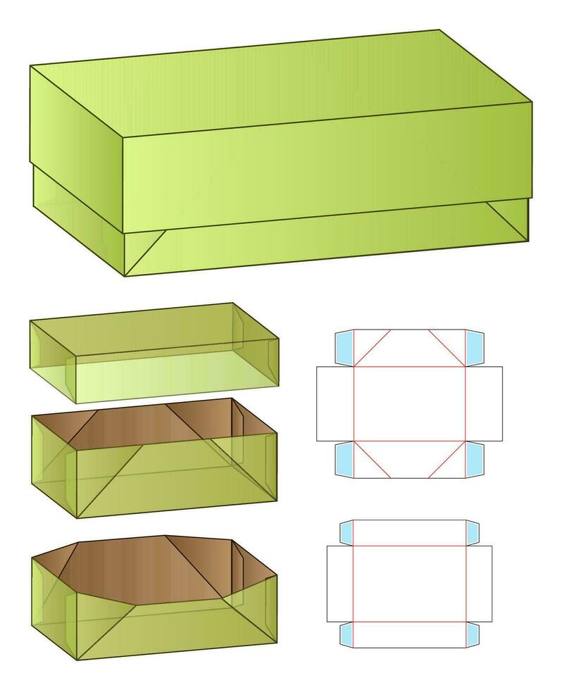 doos verpakking gestanst sjabloonontwerp. 3D-model vector