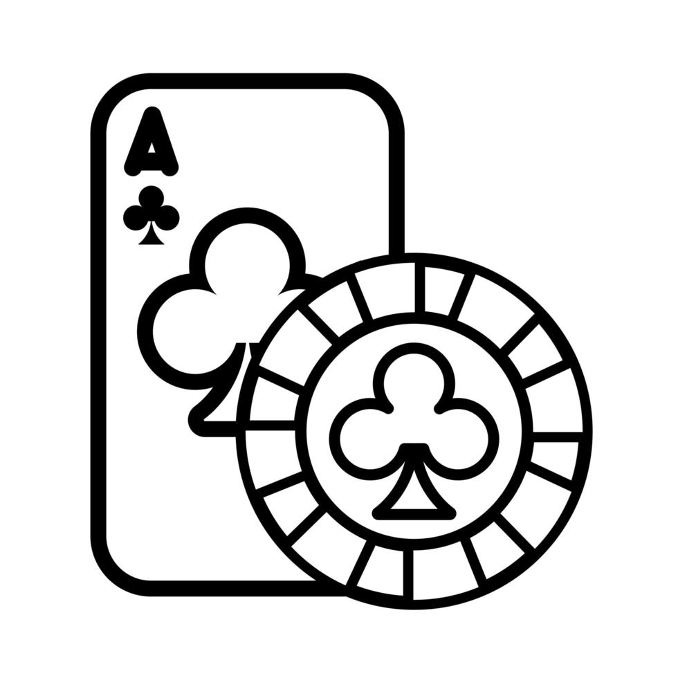 casino pokerkaart en chip met klaver geïsoleerd pictogram vector