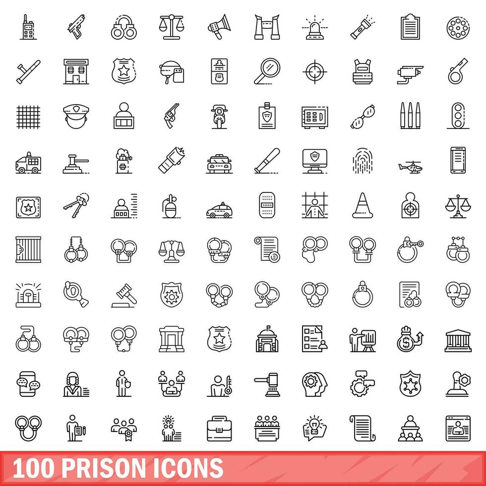 100 gevangenis pictogrammen set, schets stijl vector