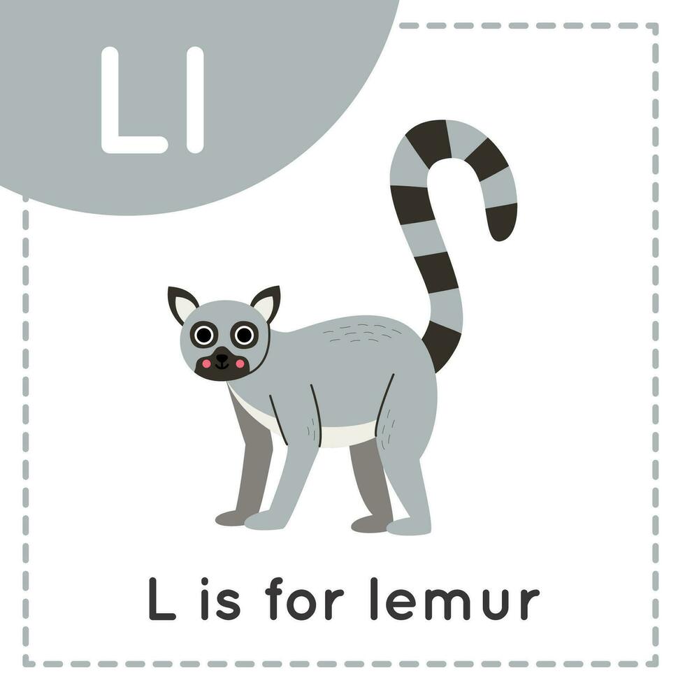 aan het leren Engels alfabet voor kinderen. brief ik. schattig tekenfilm lemur. vector