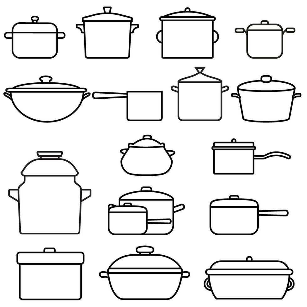 pot icoon vector set. keuken illustratie teken verzameling. keukengerei symbool. voedsel logo.