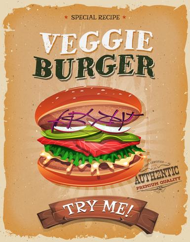 Grunge en vintage vegetarische hamburger Poster vector