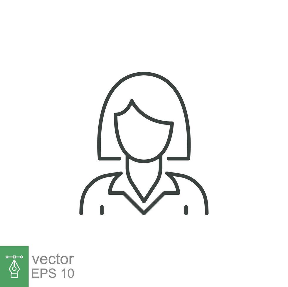 bedrijf vrouw dun lijn icoon. vrouw medewerker, zakenvrouw avatar, gebruiker symbool. gemakkelijk schets stijl lineair hartinfarct, manager, mensen, persoon silhouet, hoofd pictogram. vector ontwerp geïsoleerd eps 10