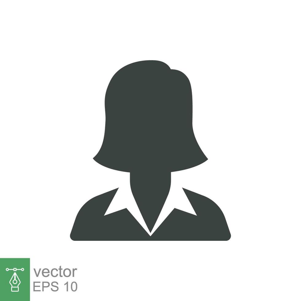 bedrijf vrouw icoon, vector avatar symbool. vrouw pictogram, meisje, dame silhouet teken geïsoleerd Aan wit achtergrond. gezicht, hoofd, profiel, gebruiker, arbeider, manager, zakenvrouw, kantoor concept. eps 10