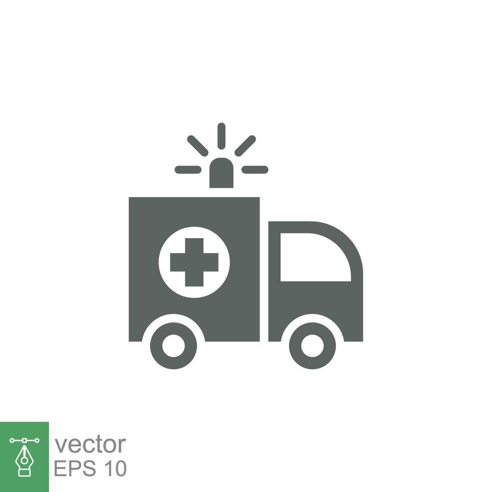 ambulance icoon, glyph noodgeval auto, geneeskunde bestelwagen, zorg medisch steun, solide stijl web symbool Aan wit achtergrond. vector illustratie eps 10.