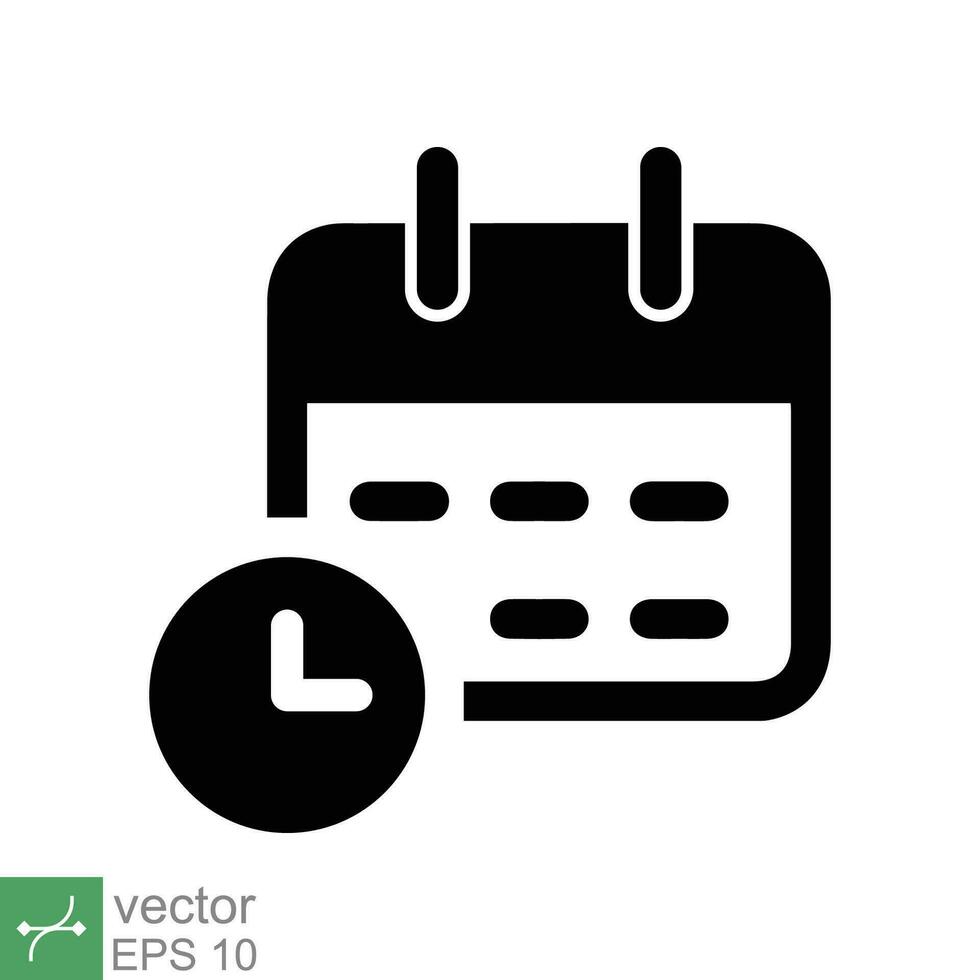 kalender icoon. gemakkelijk solide stijl. klok, tijd, dag, week, jaar, vergadering afspraak, schema, plan, vakantie, bedrijf concept. glyph vector illustratie geïsoleerd Aan wit achtergrond. eps 10.