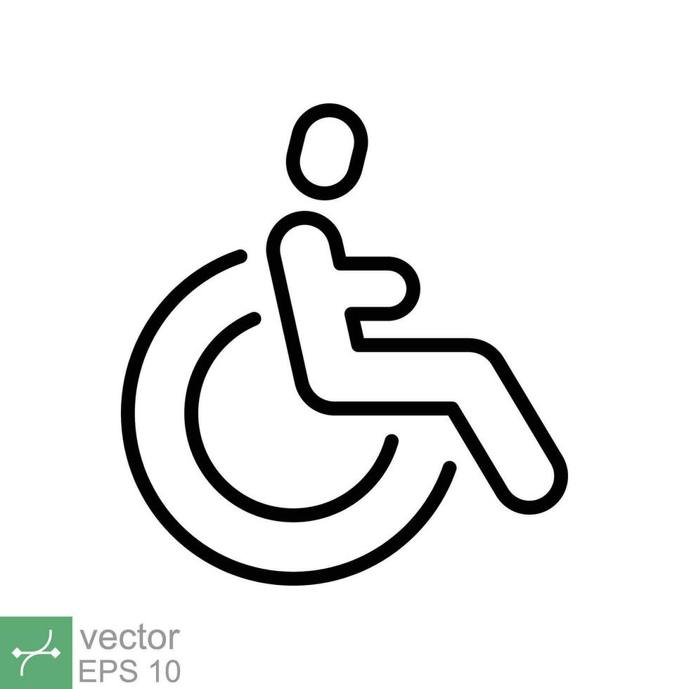 gehandicapten geduldig icoon. gemakkelijk schets stijl. lineair stijl teken, rolstoel, handicap, pictogram, stok, geneesmiddel, ziekenhuis concept. lijn vector illustratie geïsoleerd Aan wit achtergrond. eps 10.