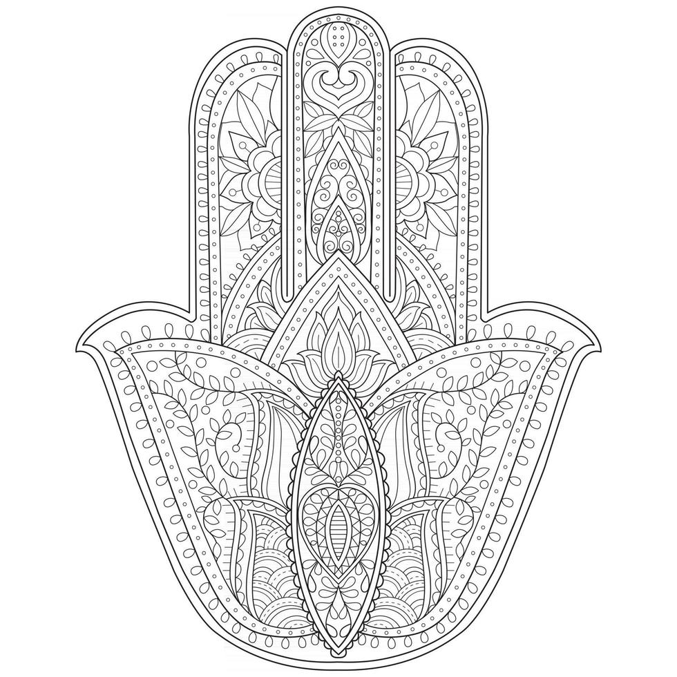 hamsa hand getekend voor volwassen kleurboek vector