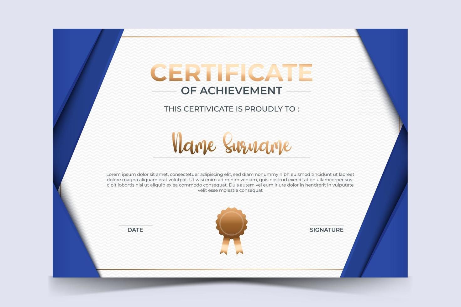 luxe certificaat van waardering award sjabloon met gouden badge. vector