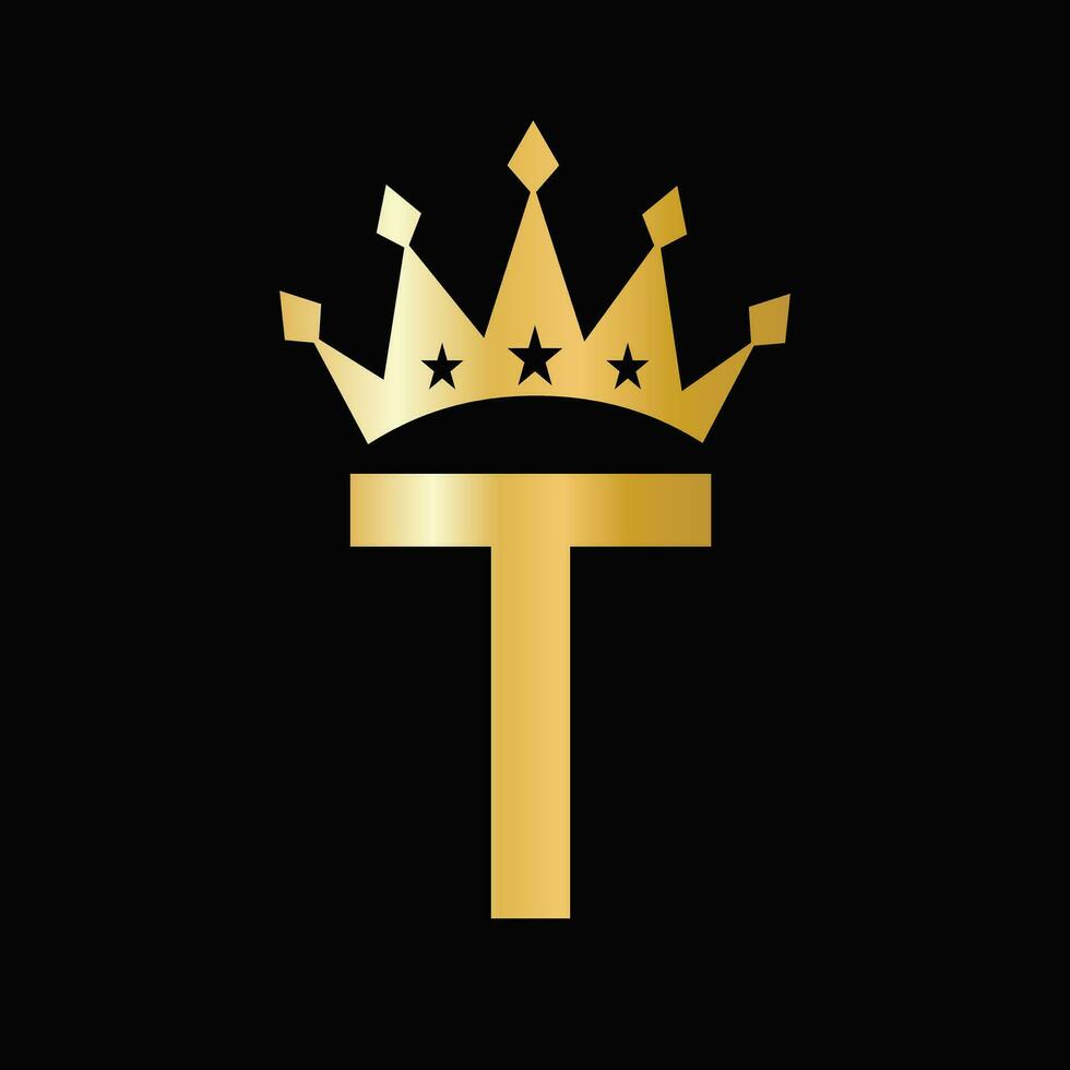 brief t luxe logo met kroon symbool. kroon logotype sjabloon vector