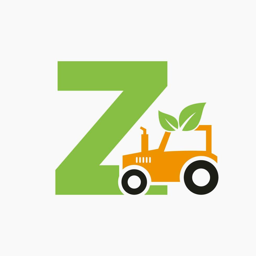 brief z landbouw logo concept met trekker icoon vector sjabloon. eco boerderij symbool