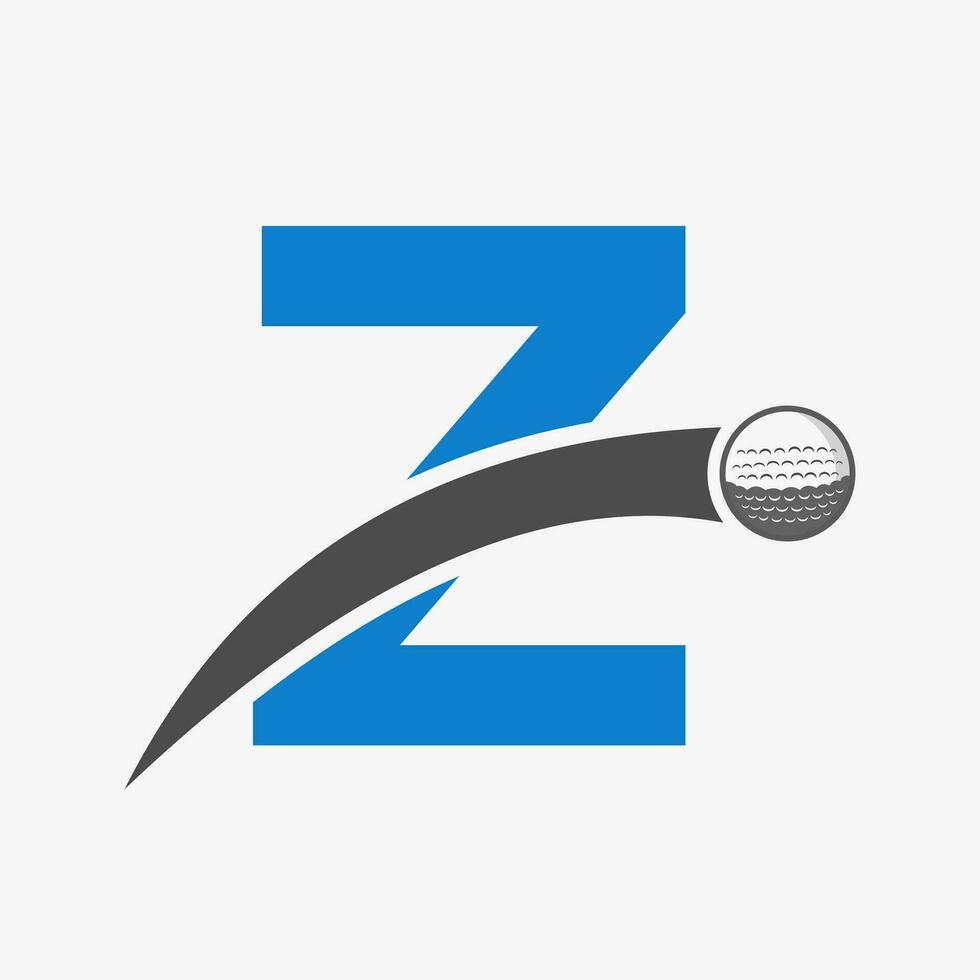 golf logo Aan brief z concept met in beweging golf bal icoon. hockey sport logotype symbool vector