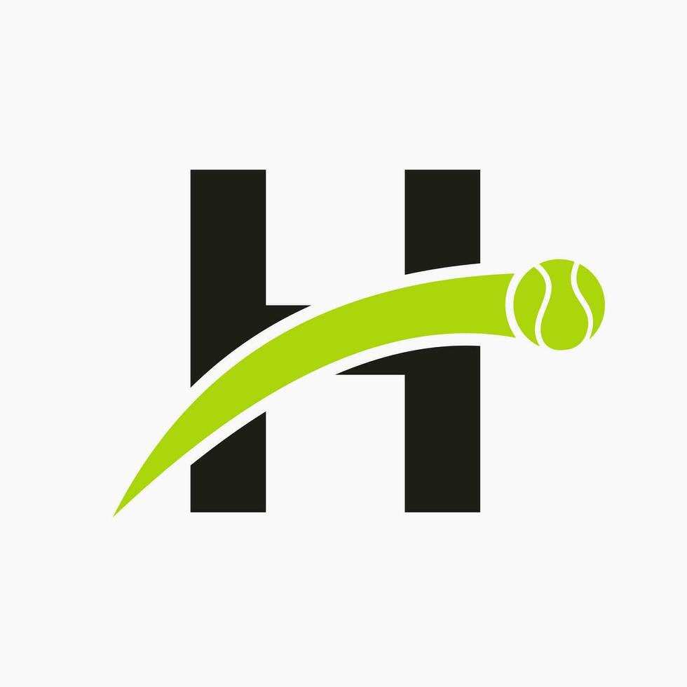 tennis logo Aan brief h met in beweging tennis bal icoon. tennis logo sjabloon vector