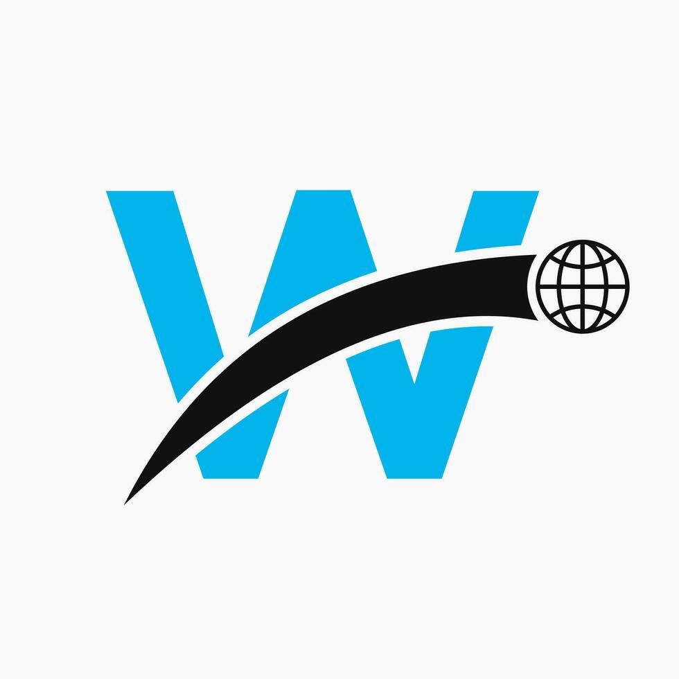brief w logo concept met globaal wereld icoon vector sjabloon