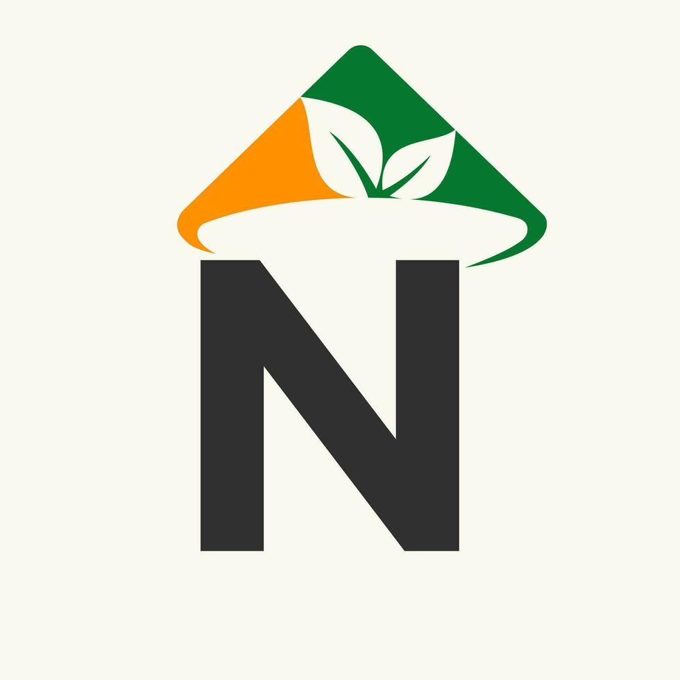 landbouw logo Aan brief n concept met boer hoed icoon. landbouw logotype sjabloon vector