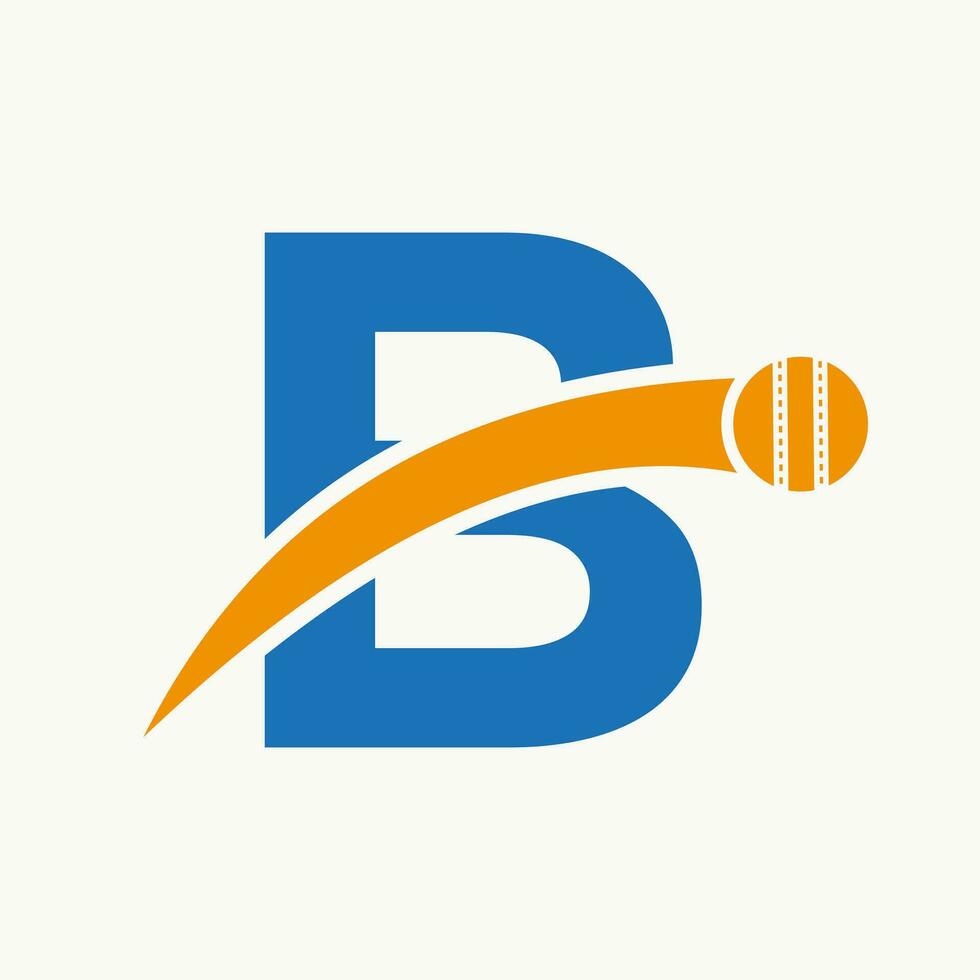 krekel logo Aan brief b met in beweging krekel bal icoon. krekel bal logo sjabloon vector