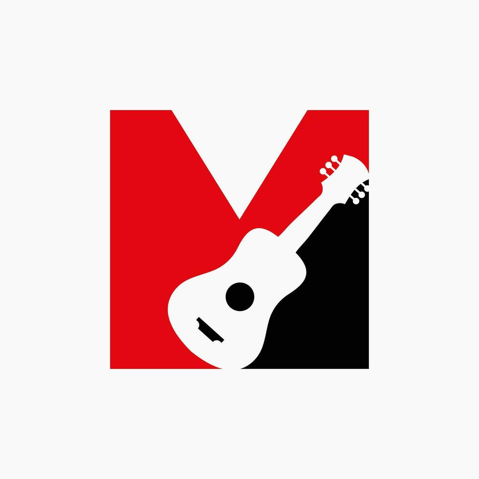 brief m gitaar logo. gitarist logo concept met gitaar icoon. festival en muziek- symbool vector