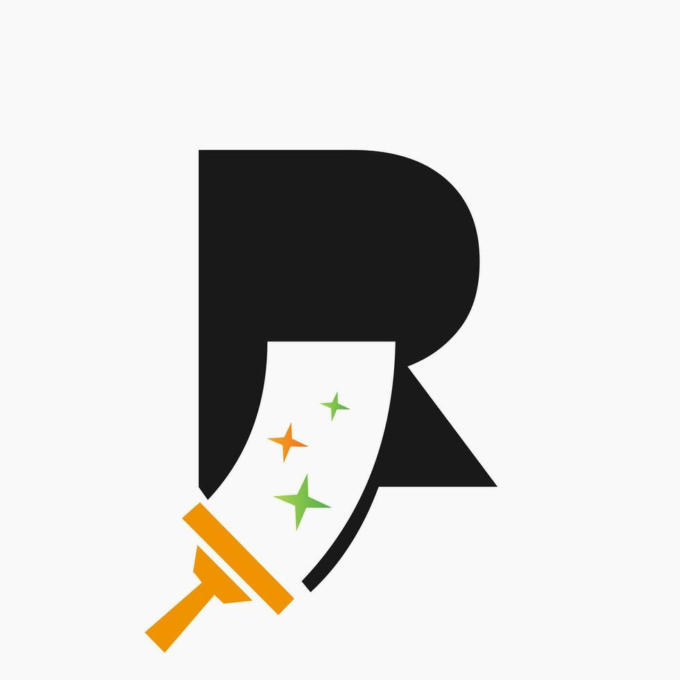 brief r schoonmaak onderhoud logo ontwerp concept met schoon borstel symbool. huis schoon teken vector