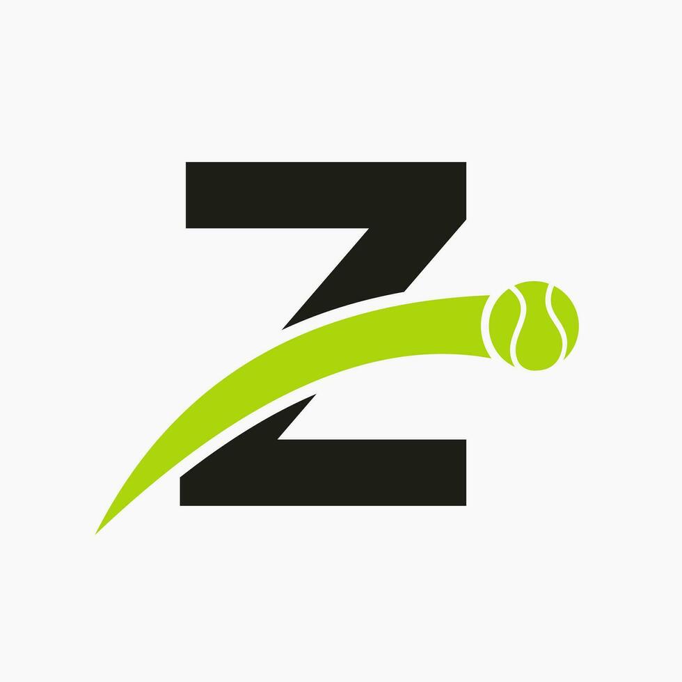 tennis logo Aan brief z met in beweging tennis bal icoon. tennis logo sjabloon vector