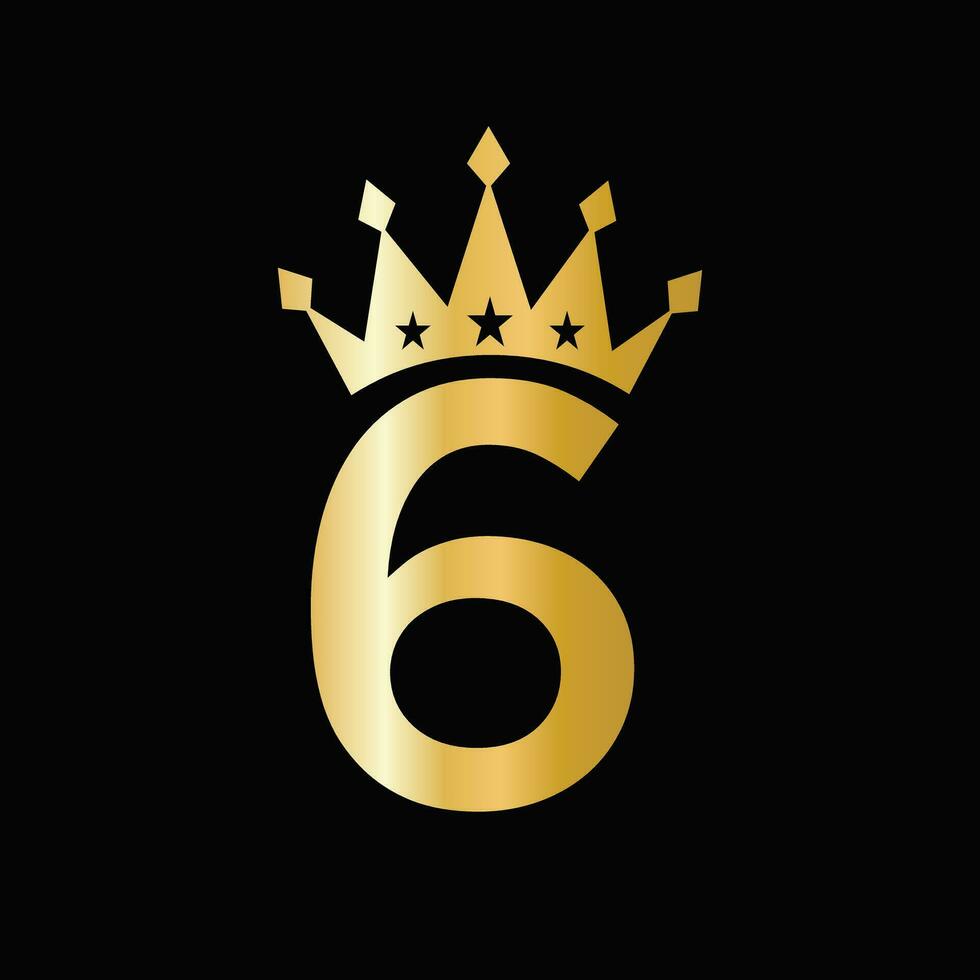 brief 6 luxe logo met kroon symbool. kroon logotype sjabloon vector