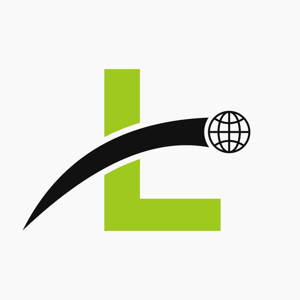 brief l logo concept met globaal wereld icoon vector sjabloon