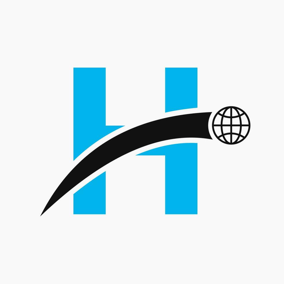 brief h logo concept met globaal wereld icoon vector sjabloon