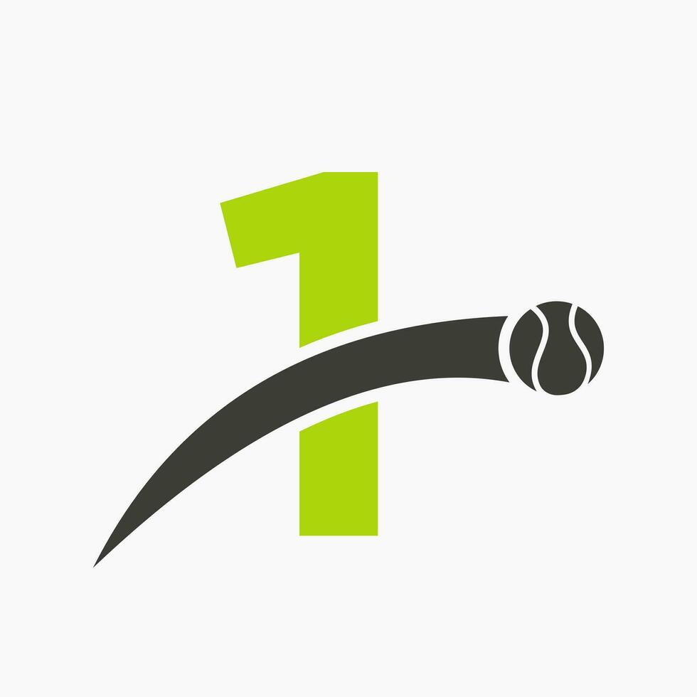 tennis logo Aan brief 1 met in beweging tennis bal icoon. tennis logo sjabloon vector