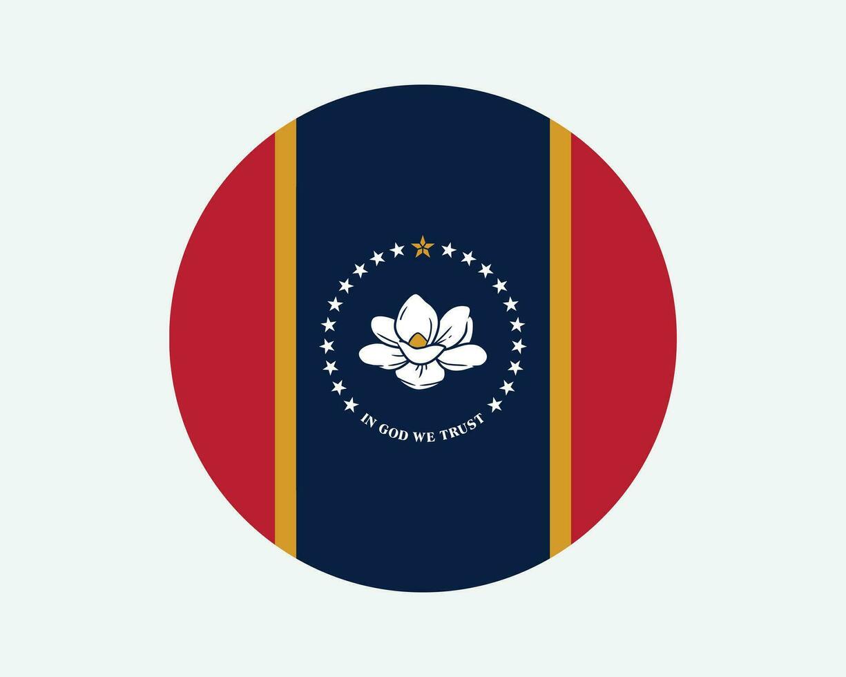 Mississippi Verenigde Staten van Amerika ronde staat vlag. Mevrouw, ons cirkel vlag. staat van Mississippi, Verenigde staten van Amerika circulaire vorm knop spandoek. eps vector illustratie.