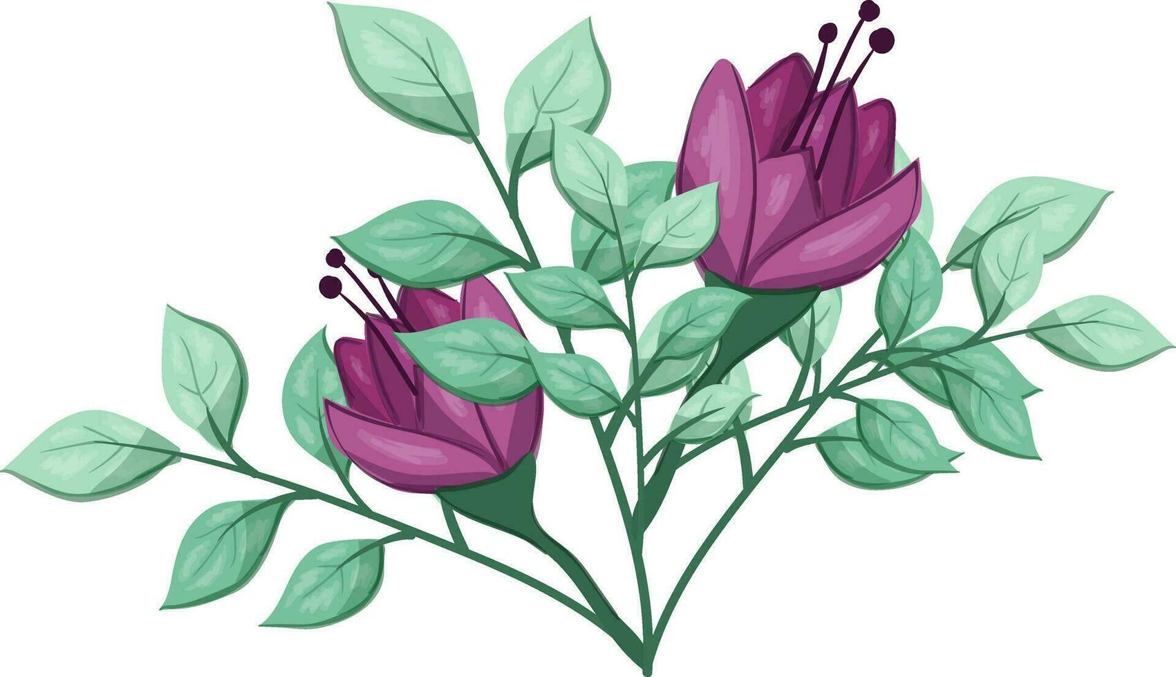 illustratie van een Purper bloem met groen bladeren Aan een wit achtergrond vector