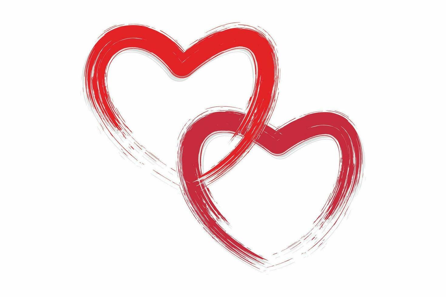 twee gekoppeld hart. hand- getrokken twee rood hart met borstel beroerte effect. icoon voor romantisch, bruiloft, stel, en waar liefde. vector
