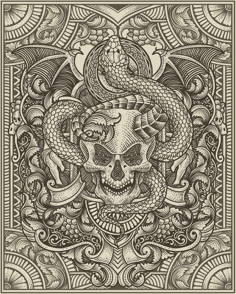 vector illustratie. demon schedel met slang wijnoogst gravure ornament stijl perfect voor uw bedrijf en t overhemd handelswaar