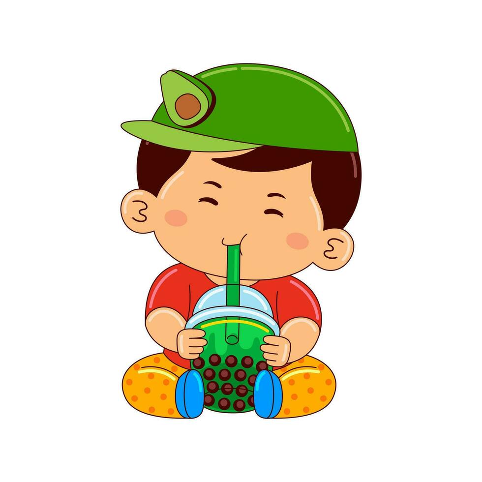 kawaii kinderen drinken ijs room vector illustratie