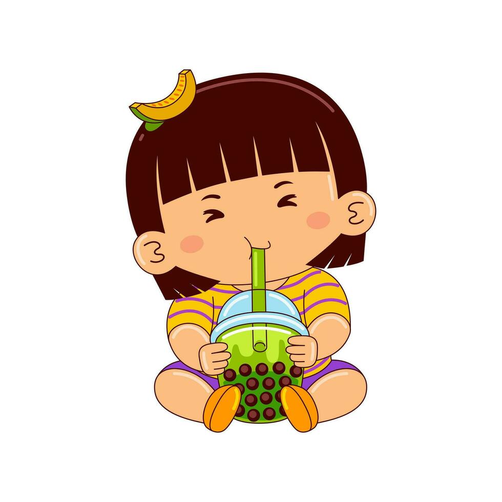 kawaii kinderen drinken ijs room vector illustratie