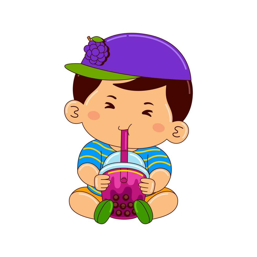 kawaii kinderen drinken ijs room vector illustratie