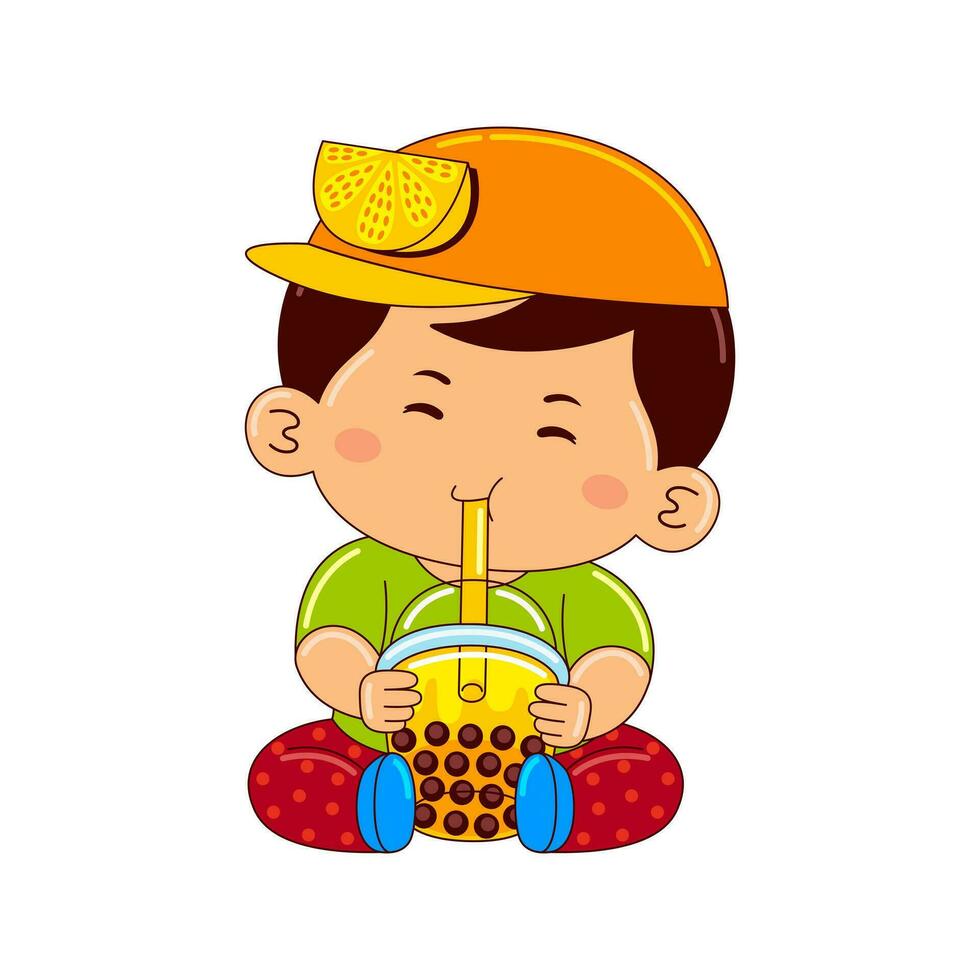 kawaii kinderen drinken ijs room vector illustratie