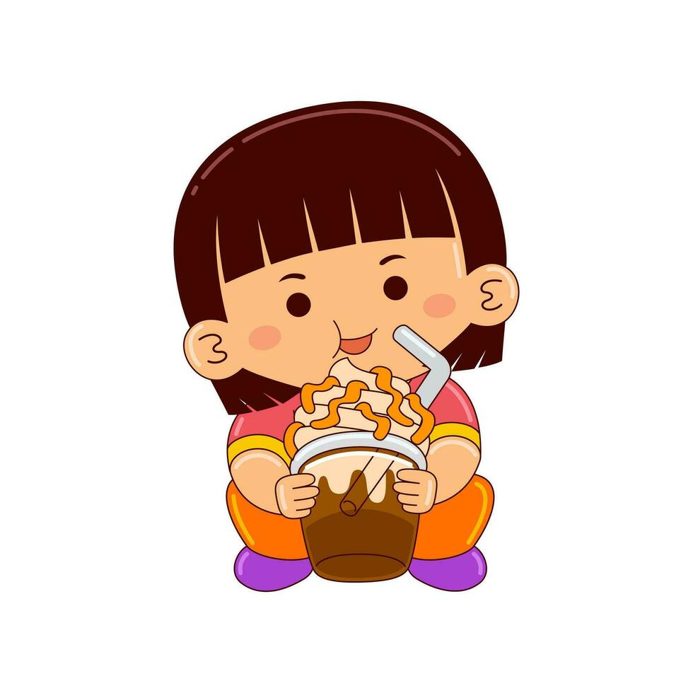 kawaii kinderen drinken ijs room vector illustratie