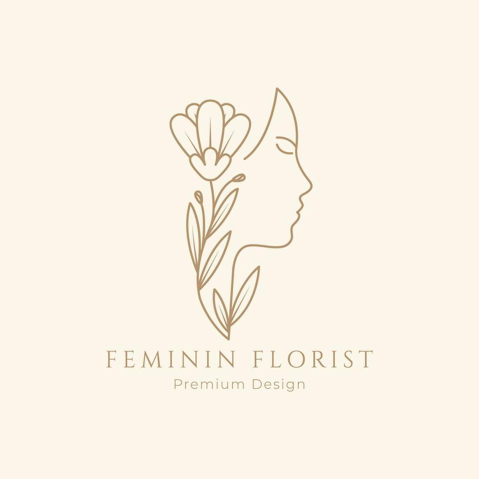 hand- getrokken logo lijn kunst vrouwelijk schoonheid bloemen botanisch salon spa kunstmatig zorg ontwerp vector illustratie minimalisme