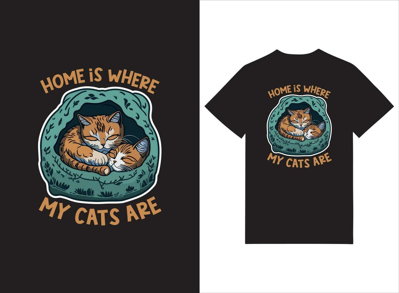 huis is waar mijn katten zijn mooi geïllustreerd t-shirt ontwerp vector