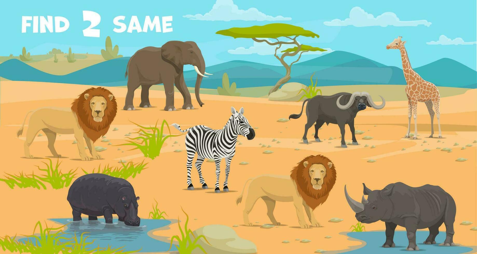 vind twee dezelfde Afrikaanse savanne safari dieren spel vector