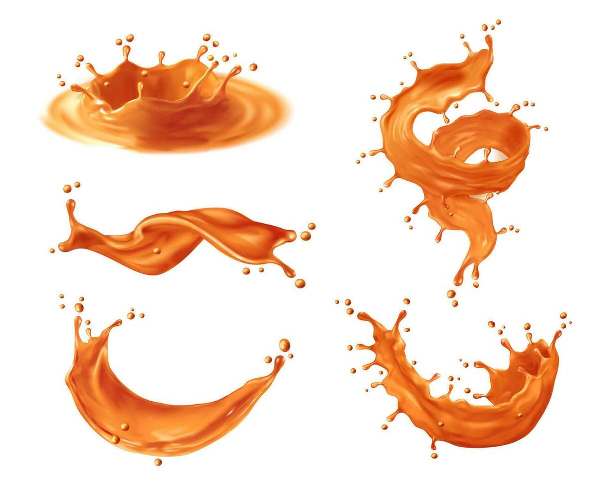 karamel saus siroop spatten, wervelingen en golven vector