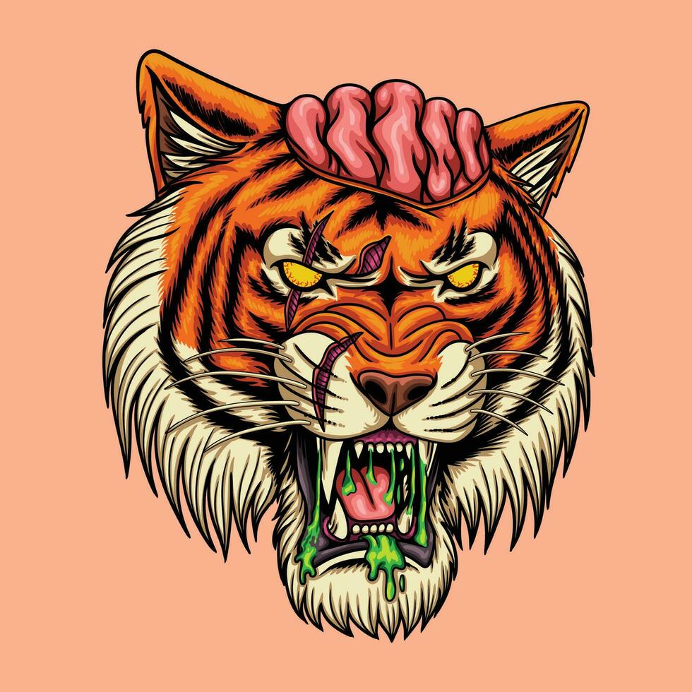 tijger zombie hoofd vector illustratie